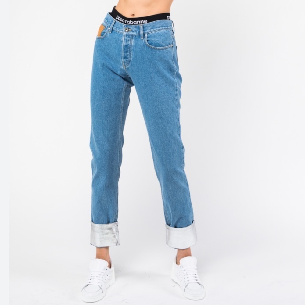 Paco Rabanne High Waist Straight Leg Cuffed Jeans Size 4
